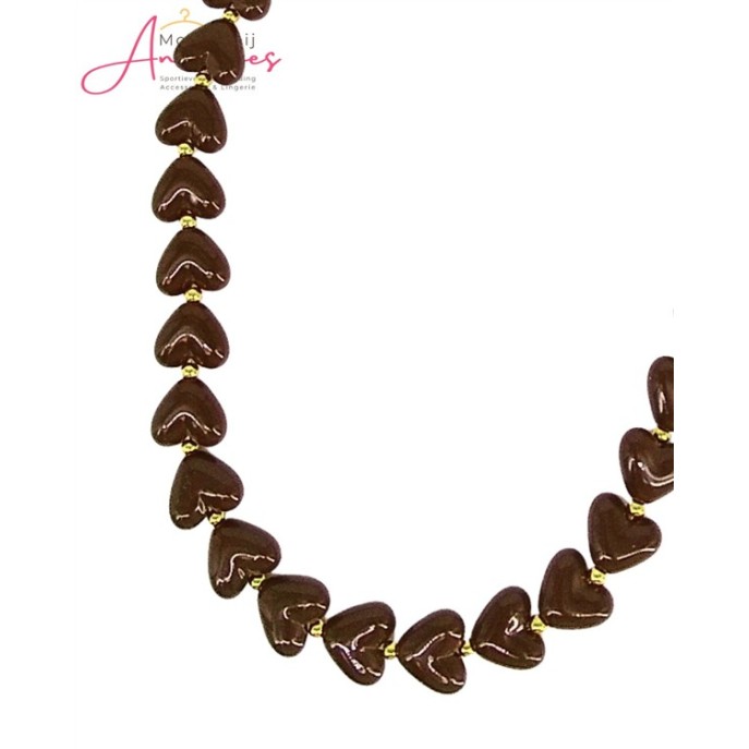 Sweet7 Ketting kort hartjes 101240611 Bruin Sweet7 Ketting kort hartjes 101240611 Bruin
